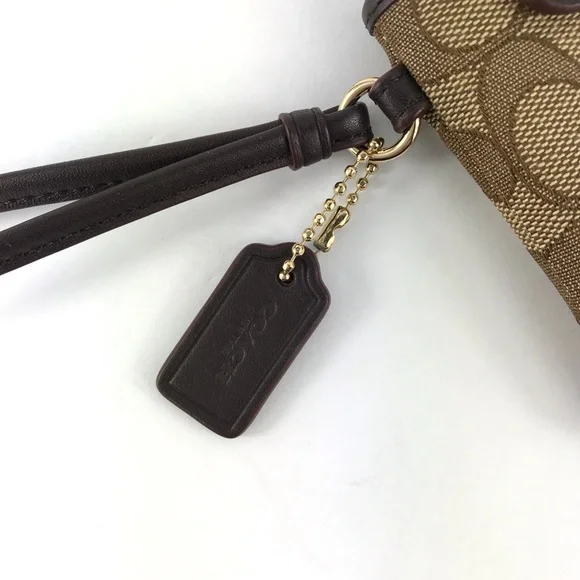 COACH Wristlet Bag Brown Signature Logo with Tag - Picture 3 of 10